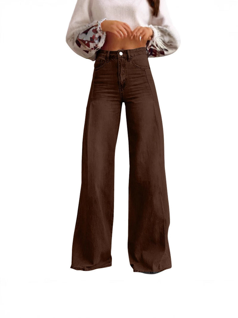 Women high-waisted flared jeans with extra wide leg, figure-flattering fit and subtle vintage wash Mune Fashion