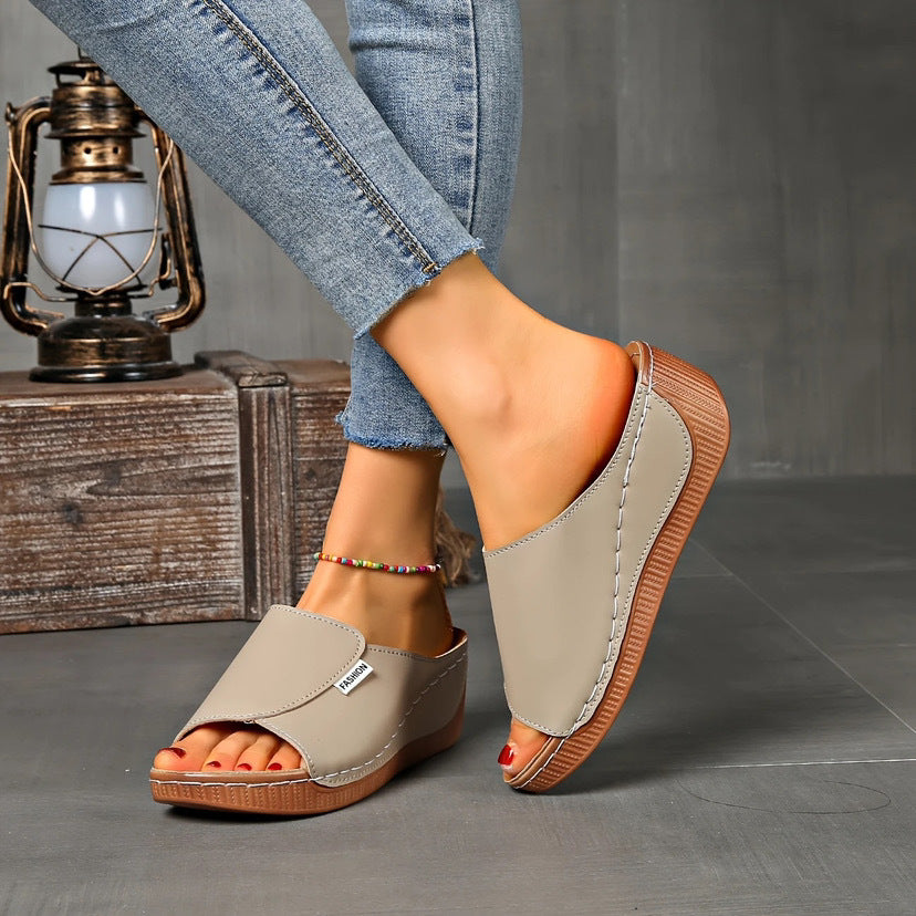 Ladies nan anatomically shaped slip-on sandal with ergonomic wedge sole and stitched edge seam Mune Fashion