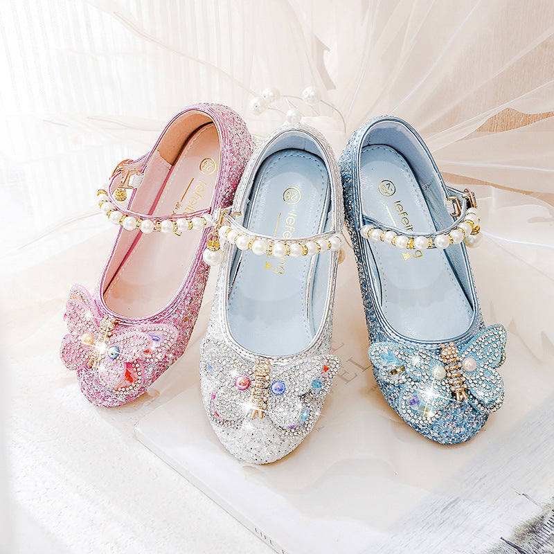 Girls' ballerinas with sparkling butterfly appliqués and pearl embellishments Mune Fashion
