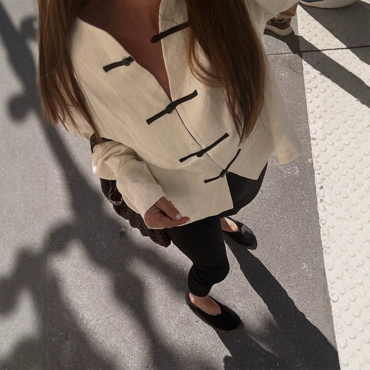 Women's Oversize Boxy Jacket with Toggle Closures and Mandarin Collar Mune Fashion