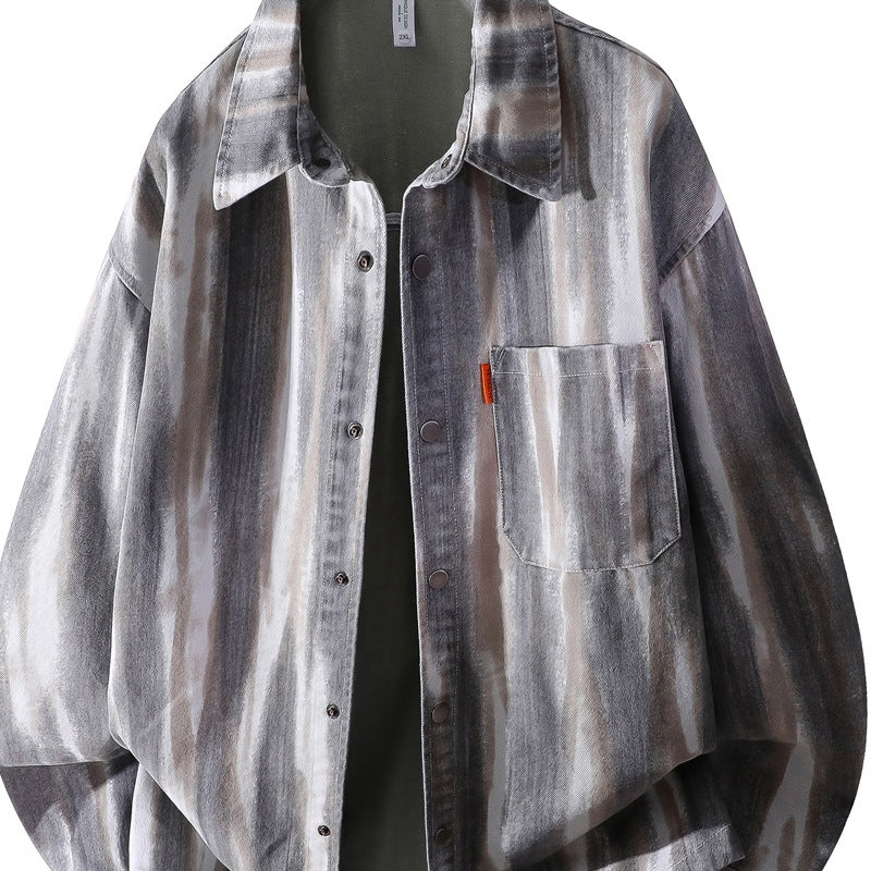Men's oversized shirt jacket in watercolor stripe look with breast pocket & soft cotton blend Mune Fashion