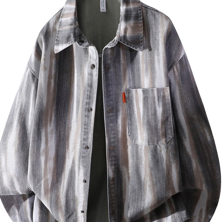 Men's oversized shirt jacket in watercolor stripe look with breast pocket & soft cotton blend Mune Fashion