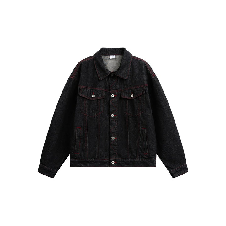 Men's Boxy Denim Jacket with Red Contrast Stitching and Metal Buttons Mune Fashion