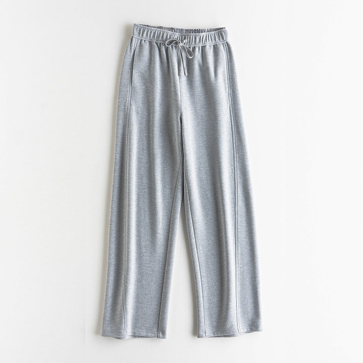 Women's Elastic Wide-Leg Casual Pants with Drawstring and Crease Detail