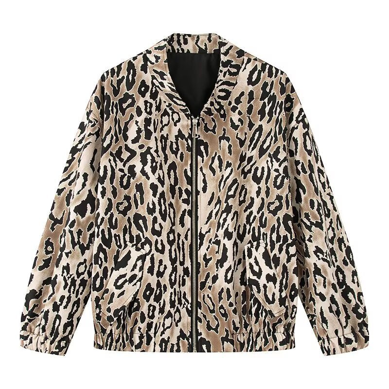 Ladies nan lightweight bomber jacket in leopard pattern with zipper and elastic cuffs Mune Fashion