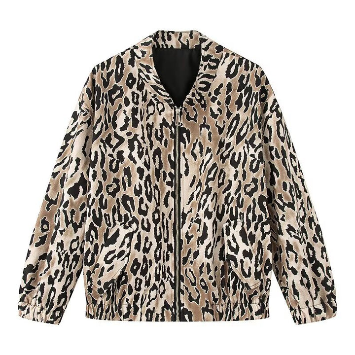 Ladies nan lightweight bomber jacket in leopard pattern with zipper and elastic cuffs Mune Fashion