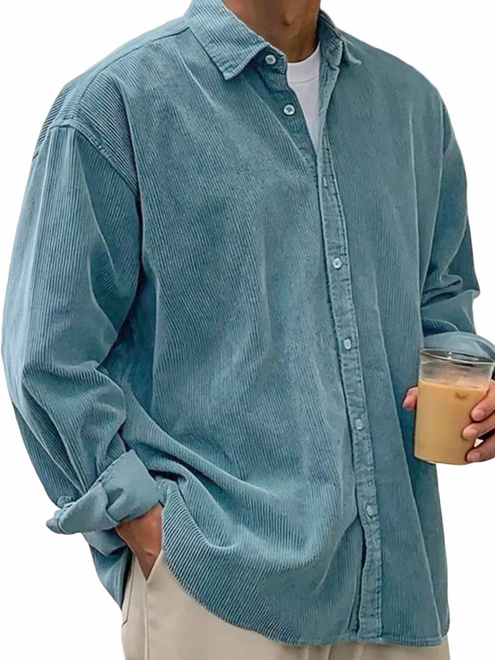 Men's long-sleeved oversized cord shirt with collar and continuous button placket Mune Fashion