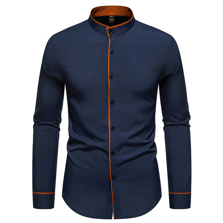Men's slim fit shirt with stand-up collar, contrasting piping, and stretch cotton blend Mune Fashion