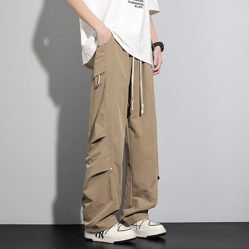 Men's Utility Cargo Lounge Pants with Drawstring Waist, Multiple Pockets & Wide Leg Mune Fashion