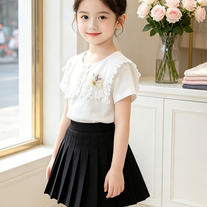 Girls T-Shirt with floral crochet appliqués Mune Fashion