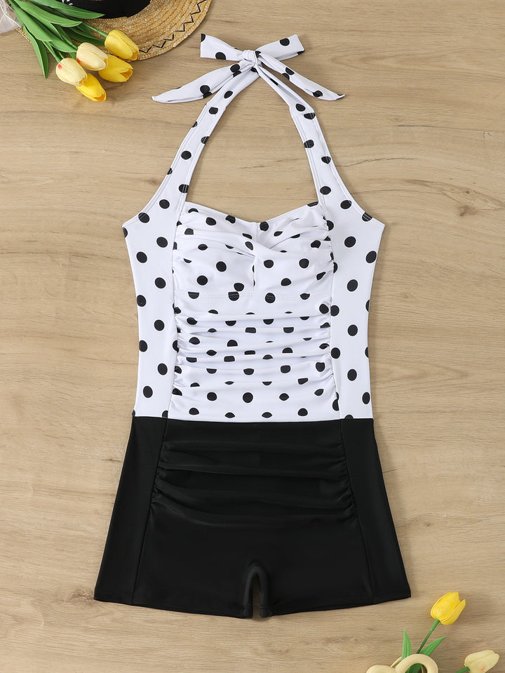 Women's One-Piece Swimsuit with Ruffle Details and Hip Shorts Mune Fashion
