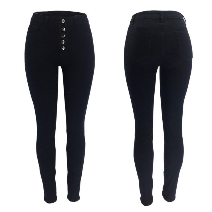 Women's high-waisted skinny jeans with visible button placket and figure-enhancing stretch Mune Fashion