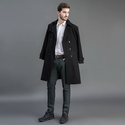 Men's wool coat in trench look with double button placket and shawl collar Mune Fashion