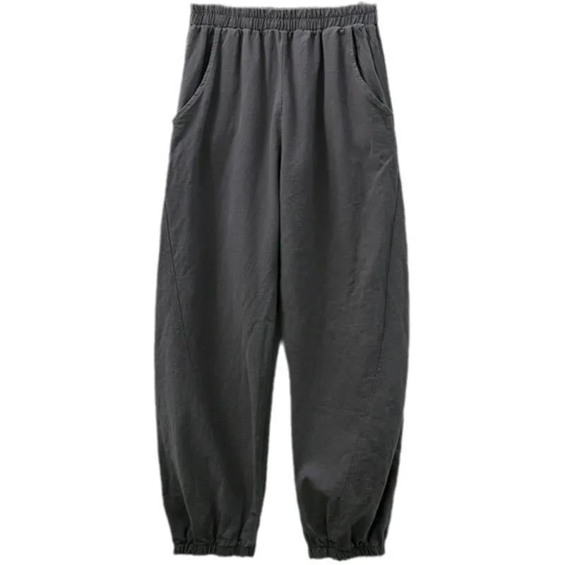Women's relaxed linen harem pants with elastic waistband and ankle cuffs Mune Fashion