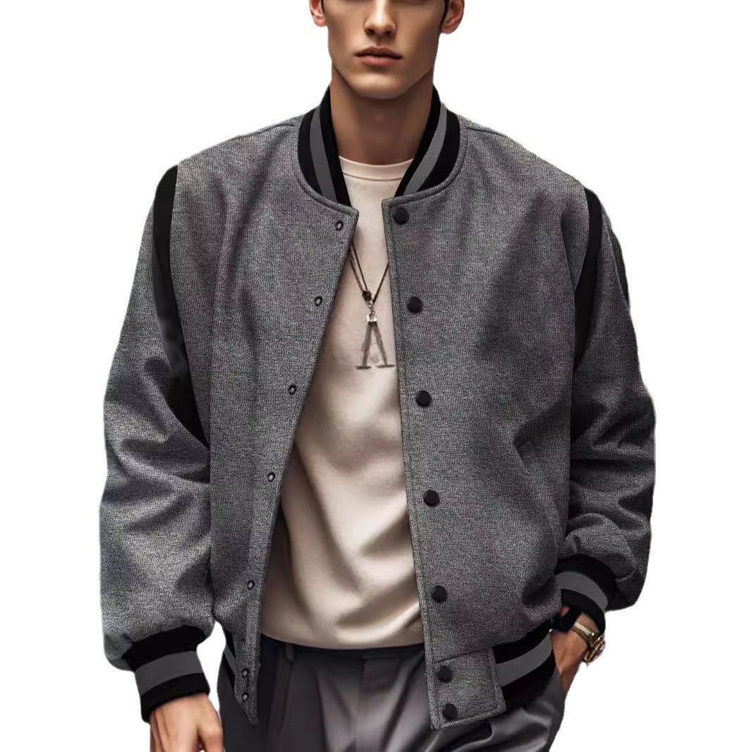 Men's lightweight college jacket in varsity look with press-stud closure, ribbed cuffs, and contrast shoulder trim Mune Fashion