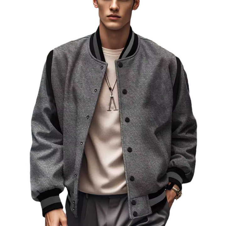 Men's lightweight college jacket in varsity look with press-stud closure, ribbed cuffs, and contrast shoulder trim Mune Fashion