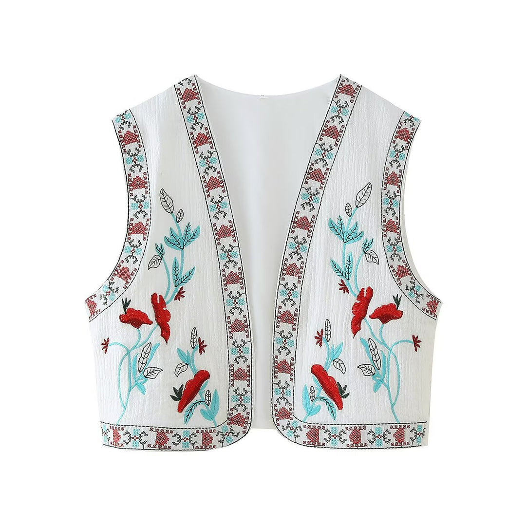 Women Embroidered Sleeveless Boho Vest with Open Cut and Floral Embroidery Mune Fashion