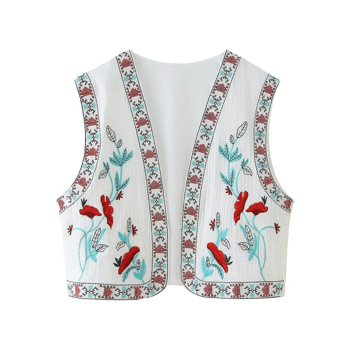 Women Embroidered Sleeveless Boho Vest with Open Cut and Floral Embroidery Mune Fashion