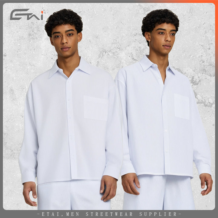 Men's Oversized Poplin Shirt with Drop Shoulder, Chest Pocket and Fine Pinstripes Mune Fashion