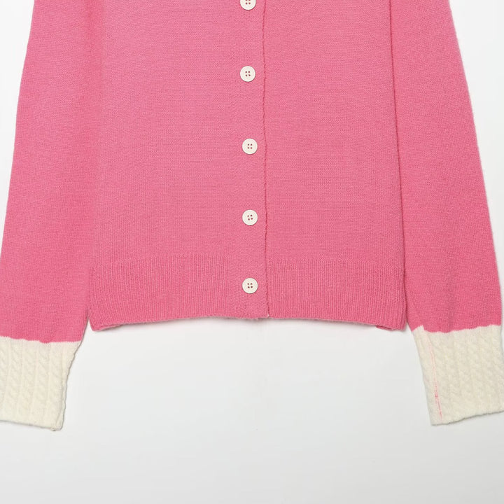 Women’s fine-knit cardigan with large textured collar and contrast cuffs Mune Fashion