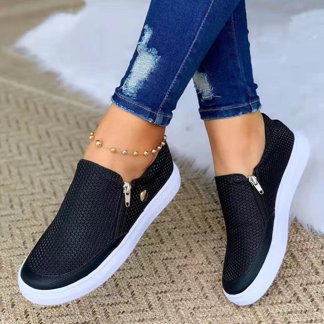 Women's Slip-On Mesh Sneaker with Side Zipper and Thick Rubber Sole Mune Fashion