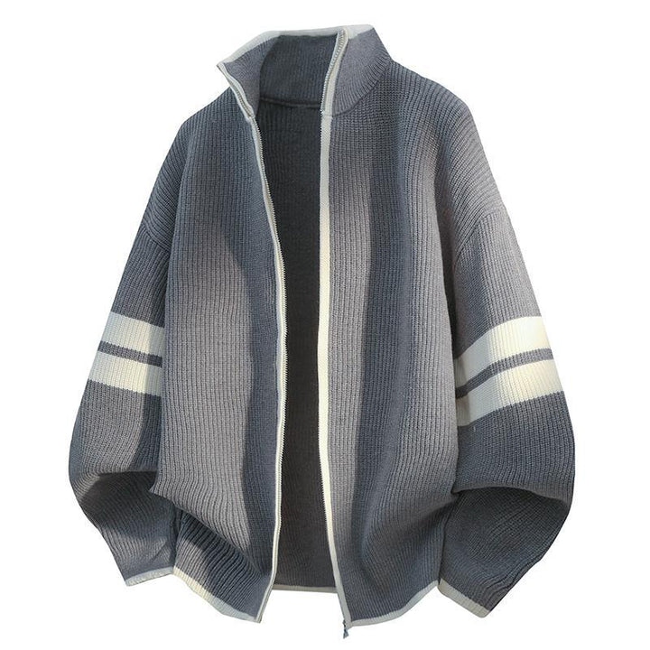 Unisex oversized knitted cardigan with zipper and stand-up collar Mune Fashion