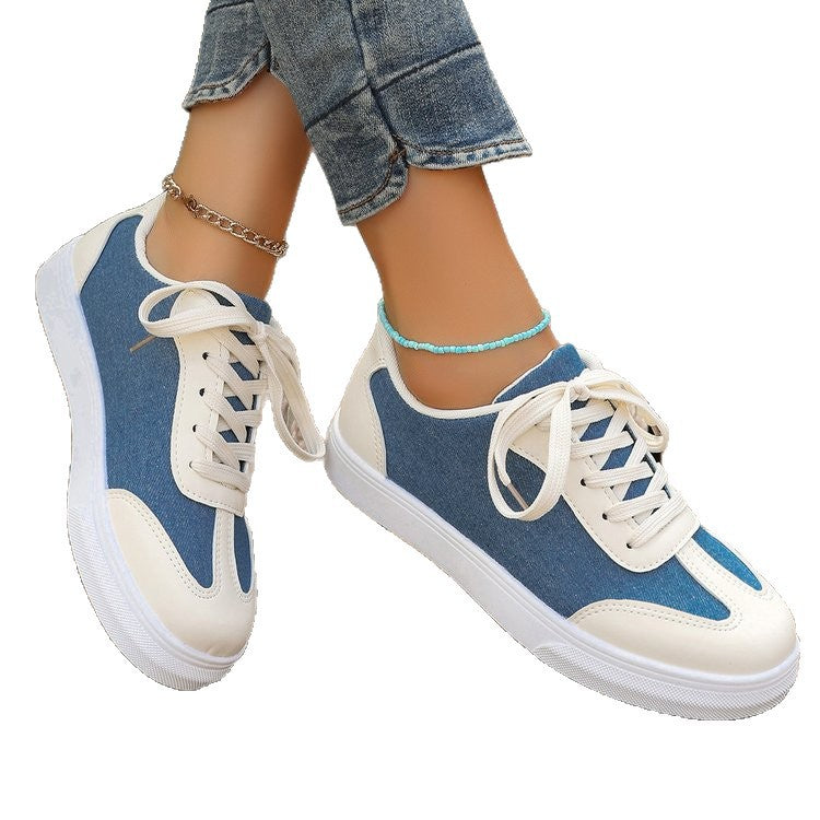 Damen Plateau‑Sneaker im Denim‑Look mit gepolstertem Komfortfußbett und Elastik‑Schnürung Mune Fashion