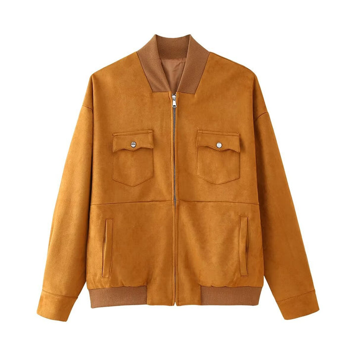Women's nan kastiger velour bomber with chest flaps, concealed zipper, and ribbed cuffs Mune Fashion