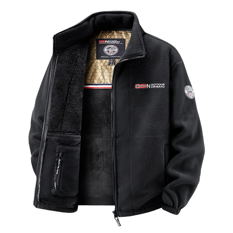 Men's fleece jacket with teddy inner lining, high stand collar and zip pockets Mune Fashion