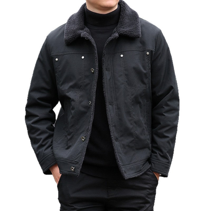 Men's short jacket with teddy lining and lapel collar, windproof transitional jacket Mune Fashion