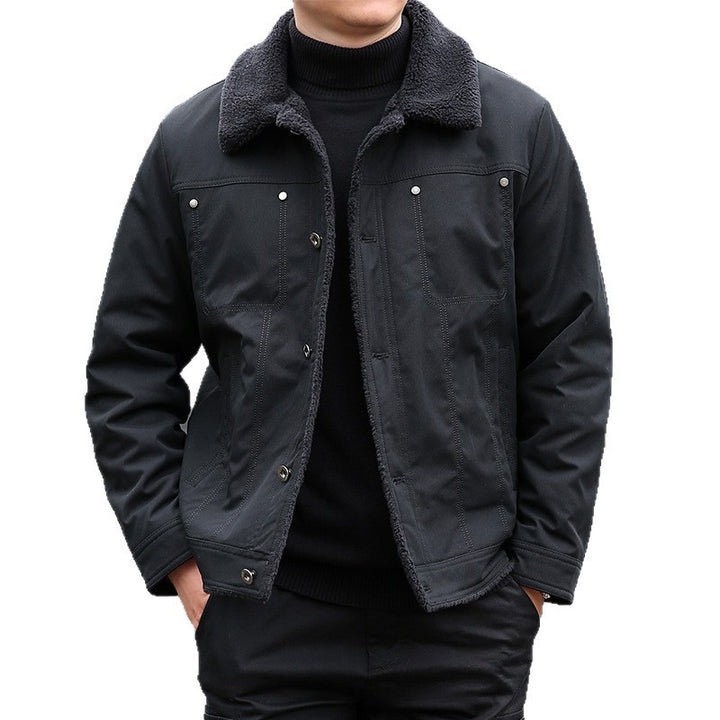 Men's short jacket with teddy lining and lapel collar, windproof transitional jacket Mune Fashion
