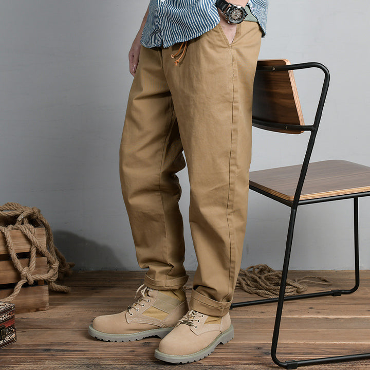 Men's Cotton Twill Chino in Relaxed Tapered Fit with Drawstring Waistband and Patch Pockets Mune Fashion