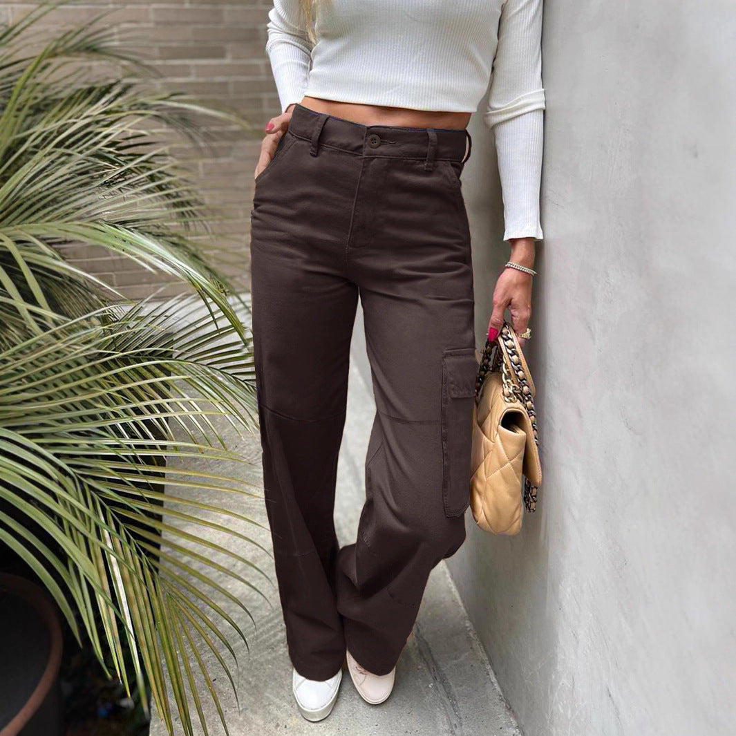 Women's High-Waist Utility Cargo Pants with Wide Leg and Knee Panels Mune Fashion