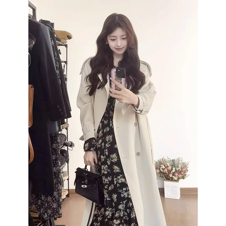 Women's Long Oversized Trench Coat with Balloon Sleeves and Tie Belt Mune Fashion