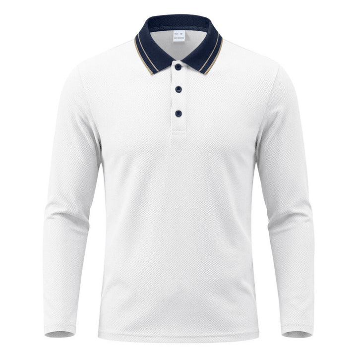 Men's long sleeve polo made of structured piqué cotton blend with contrast collar Mune Fashion