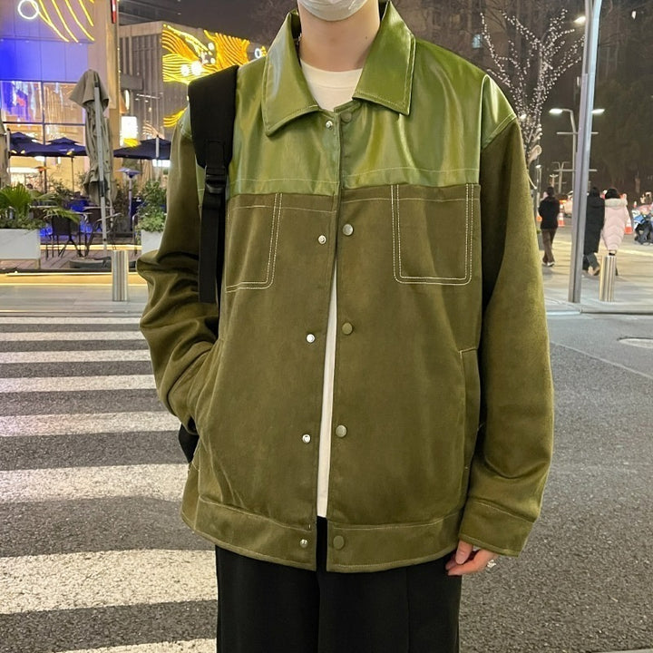 Men's overshirt made of suede with shiny shoulder trim and casual cut Mune Fashion