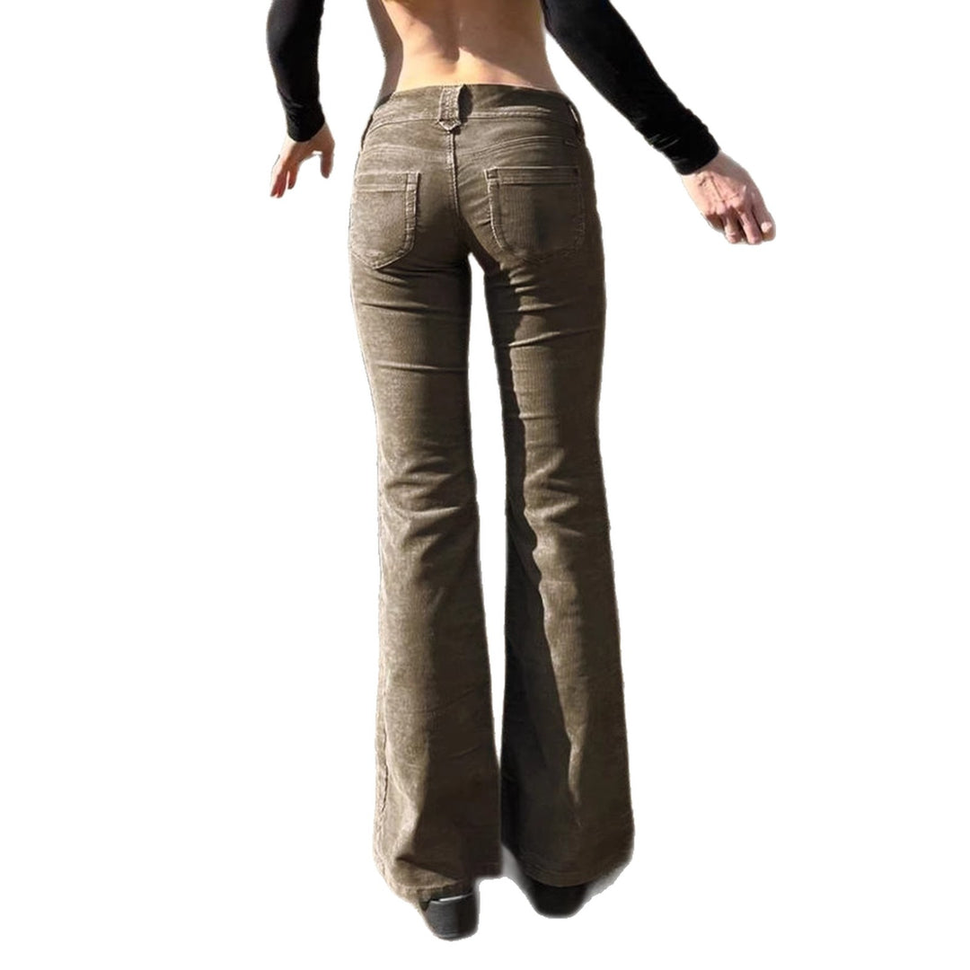 Women's corduroy trousers with high waist, wide flared leg and patch front pockets Mune Fashion