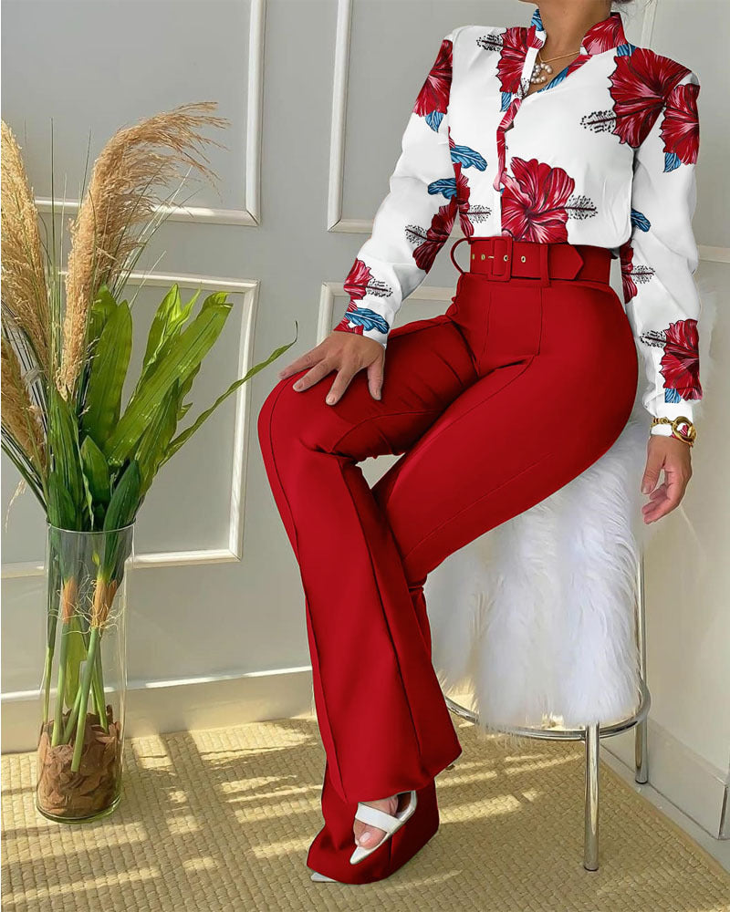 Women's high-waisted flared pants with wide waistband and body-shaping seams Mune Fashion