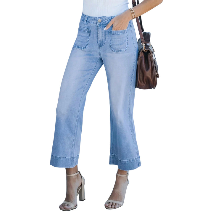 Women High-Waisted Culotte Jeans with Wide Legs and Patch Front Pockets Mune Fashion