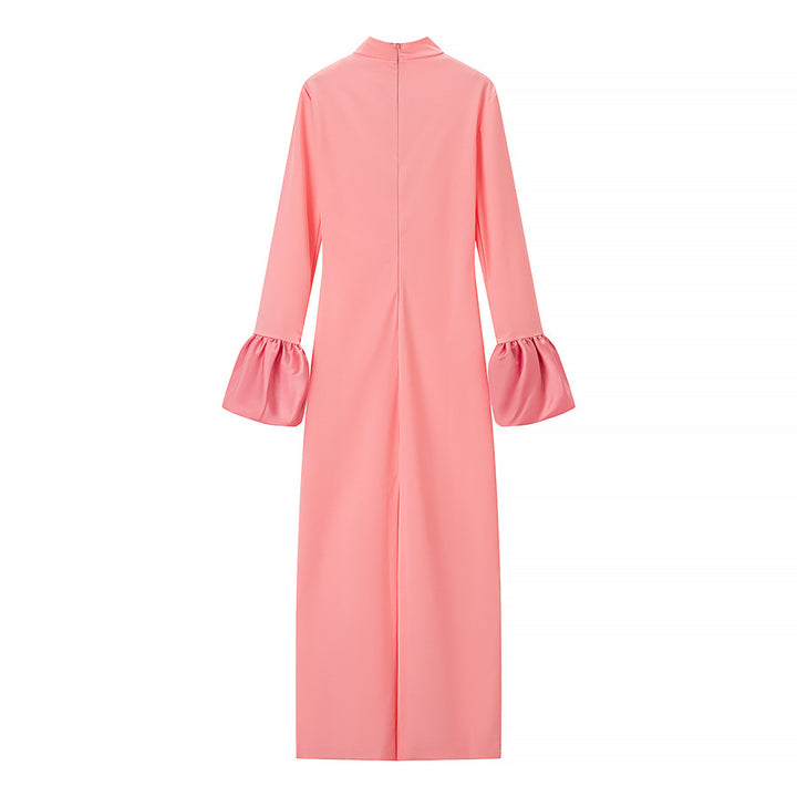 Women's Maxi Dress with Stand Collar and Ruffled Flounce Sleeves Mune Fashion