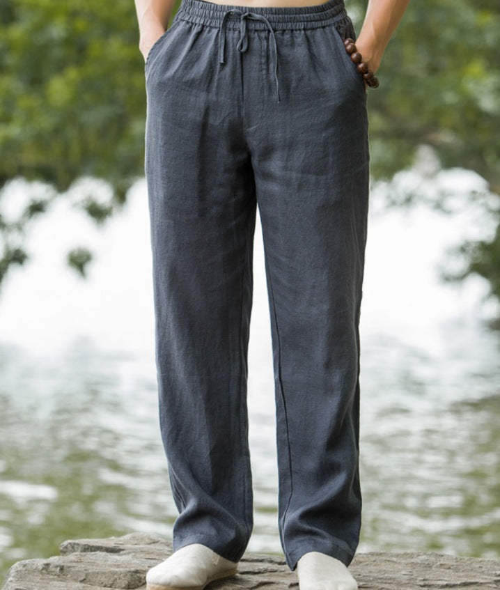 Men's light linen pants with elastic waistband, wide leg, and side pockets Mune Fashion