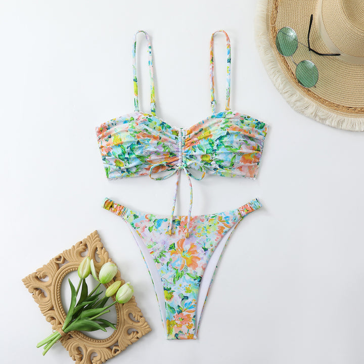 Women’s bikini set with gathering and romantic floral design Mune Fashion