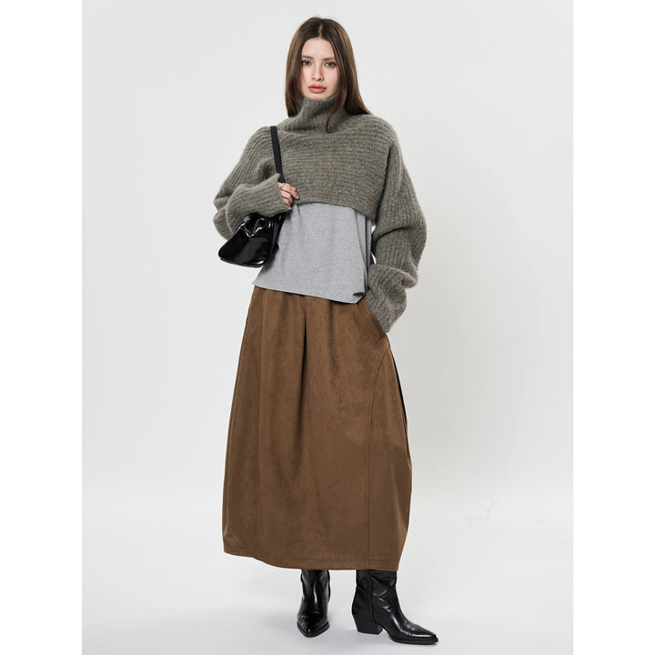 Women's midi skirt with high elastic waistband and targeted pleats Mune Fashion