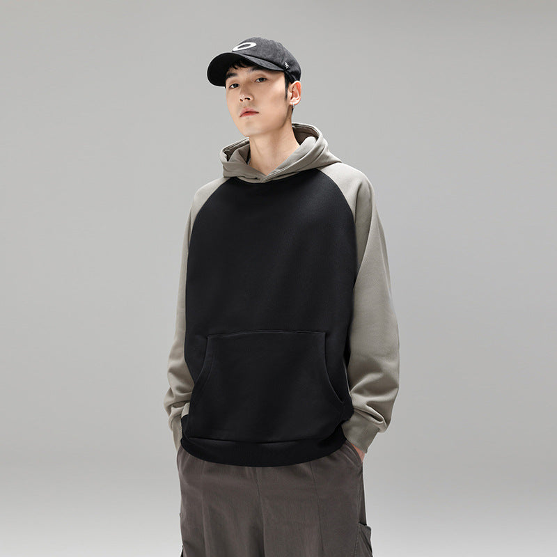 Herren Kapuzenpullover im Colourblock-Design mit Raglanärmeln, Kängurutasche und geripptem Saum Mune Fashion