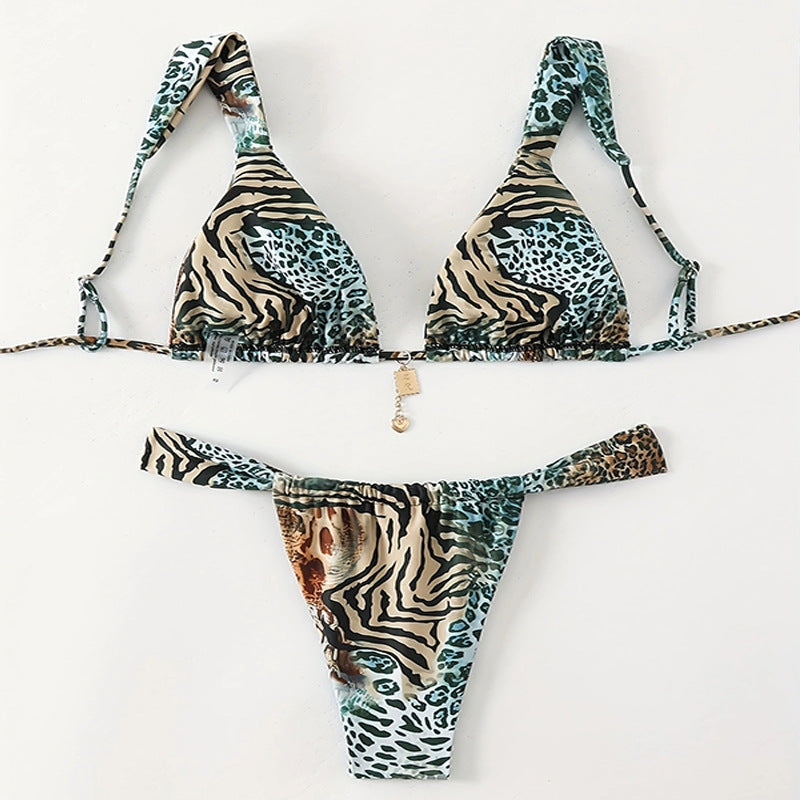 Women's triangle bikini with unique animal print and elegant ties Mune Fashion