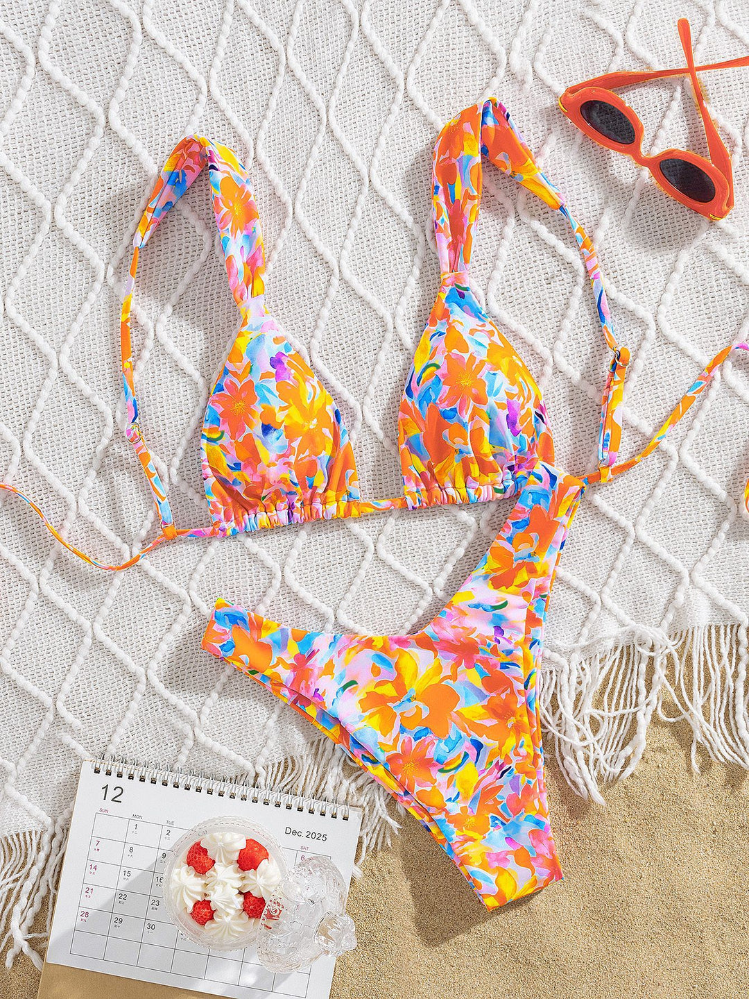 Women's triangle bikini with colorful flower design and adjustable straps Mune Fashion