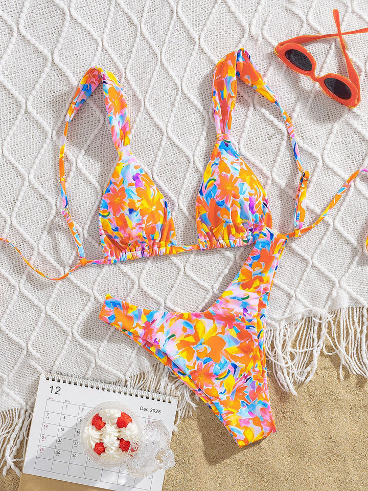Women's triangle bikini with colorful flower design and adjustable straps Mune Fashion