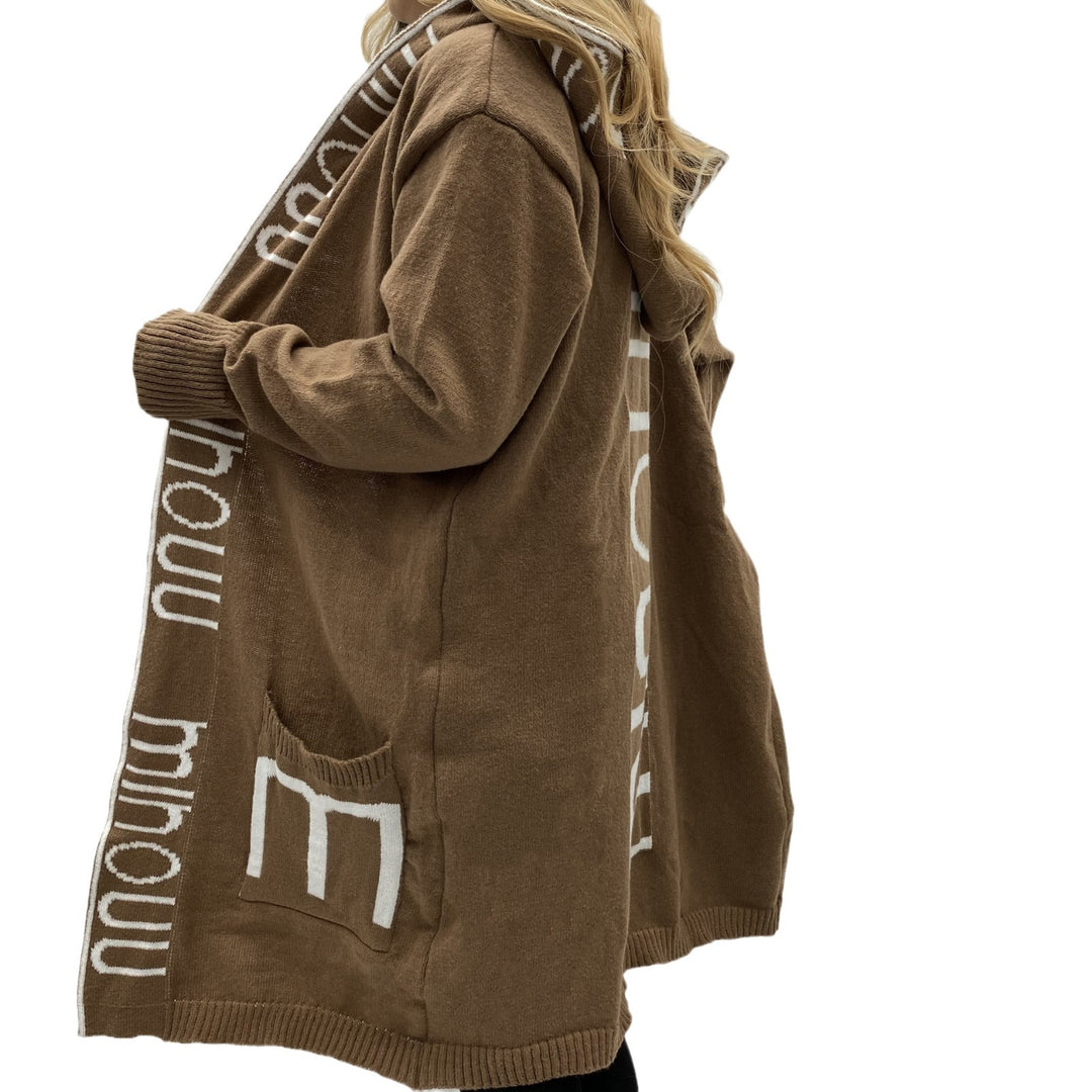 Women’s Oversized Knitted Hoodie Cardigan with Logo Border Mune Fashion
