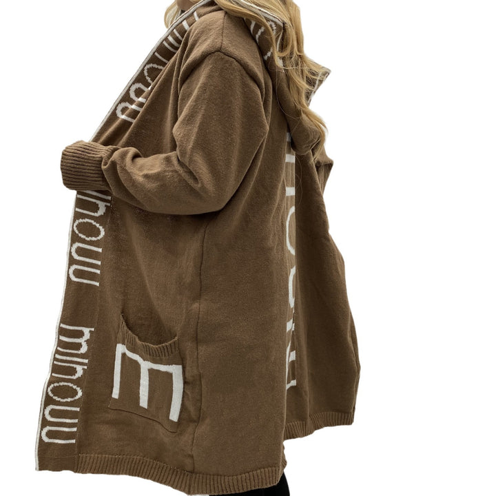Women’s Oversized Knitted Hoodie Cardigan with Logo Border Mune Fashion