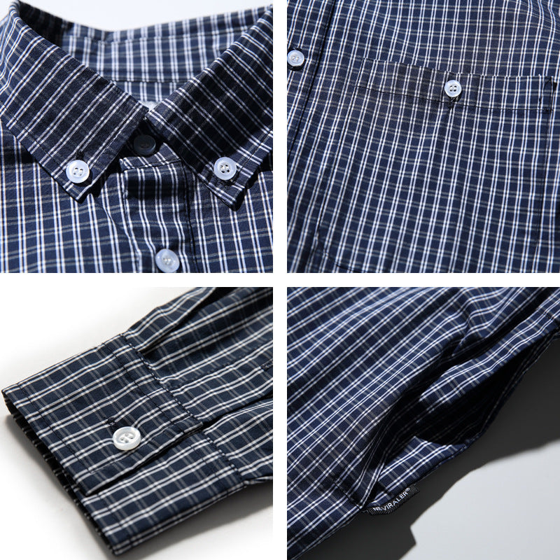 Men's Oversized Checked Shirt in Boxy Cut with Button-Down Collar and Curved Hem Mune Fashion